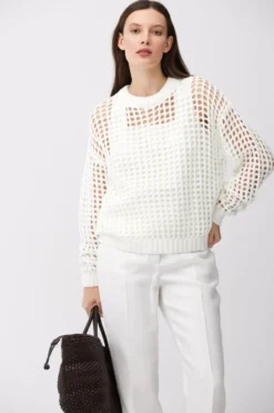 Ażurowy sweter off white z bawełny