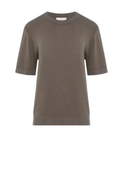 Brązowy t-shirt z lnem i bawełną
