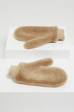Camelowe rękawiczki z wełny teddy bear