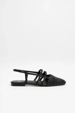 Czarne buty sling back ze skóry plecionej