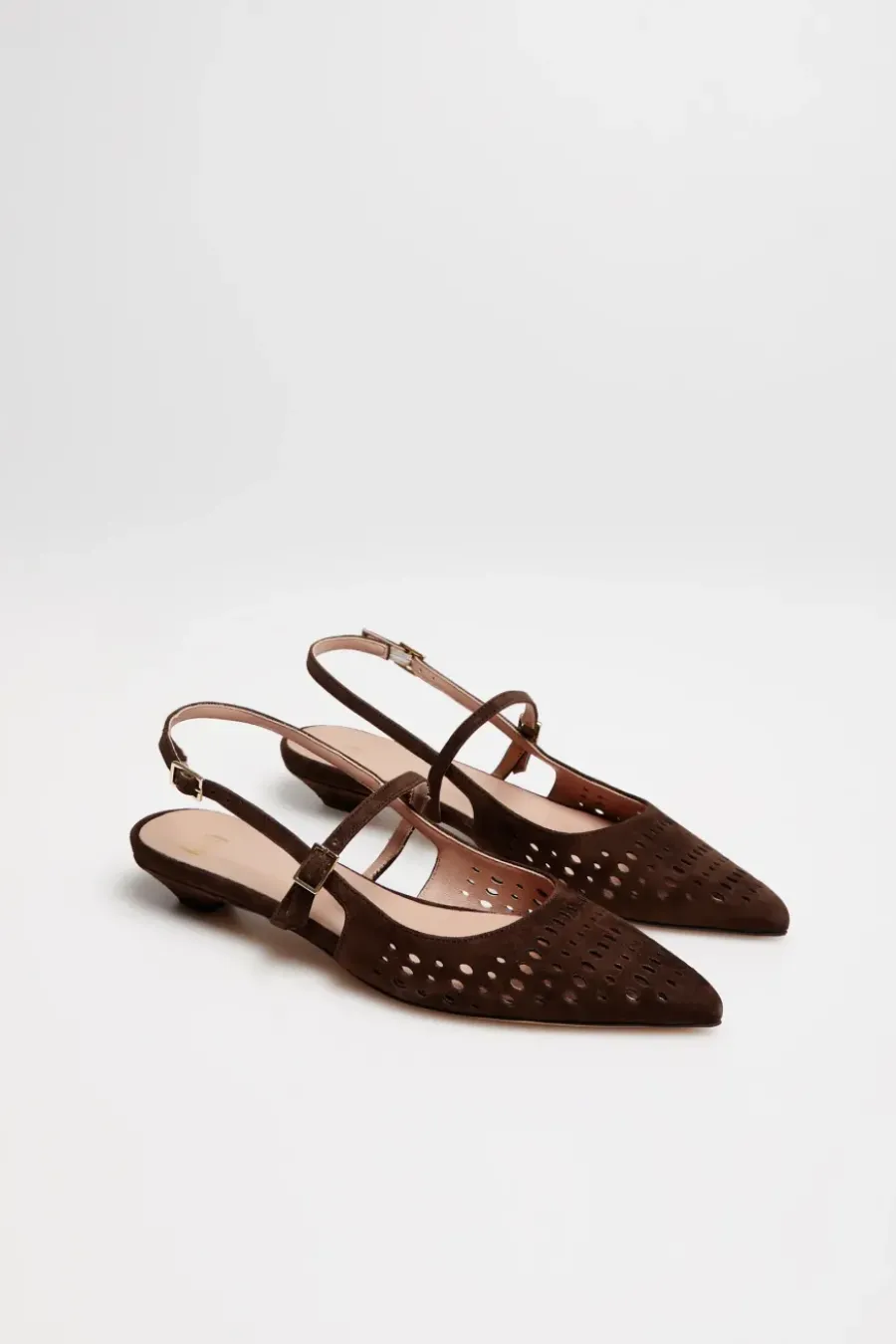 Czekoladowe skórzane buty sling back