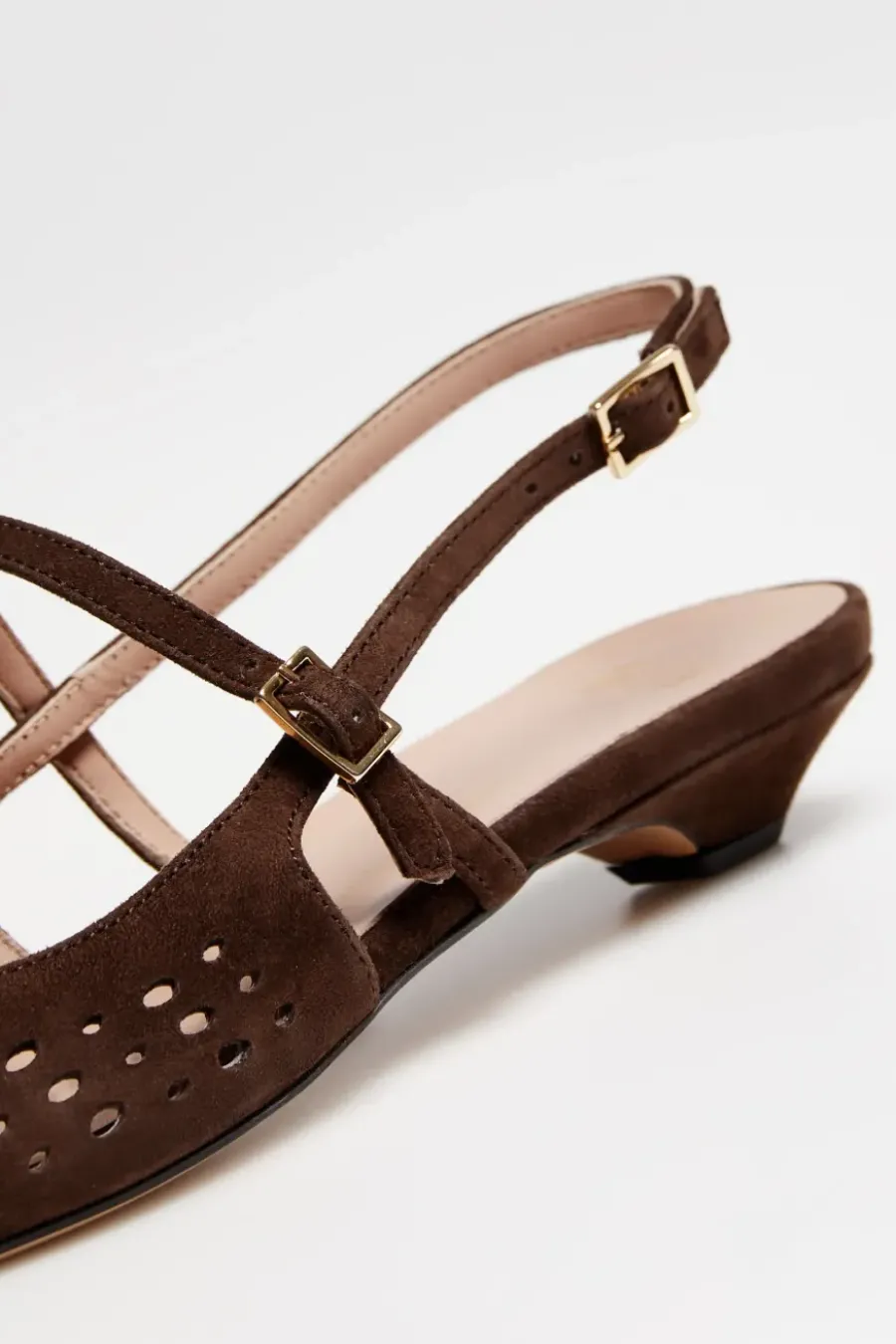 Czekoladowe skórzane buty sling back