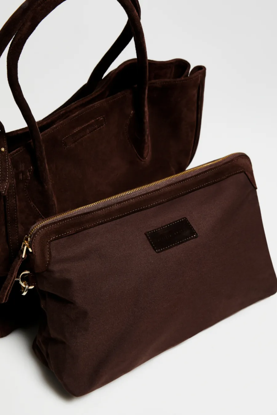 Duża brązowa torba shopper ze skóry zamszowej