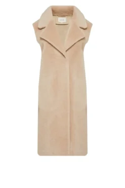 Długa beżowa kamizelka z wełny teddy bear