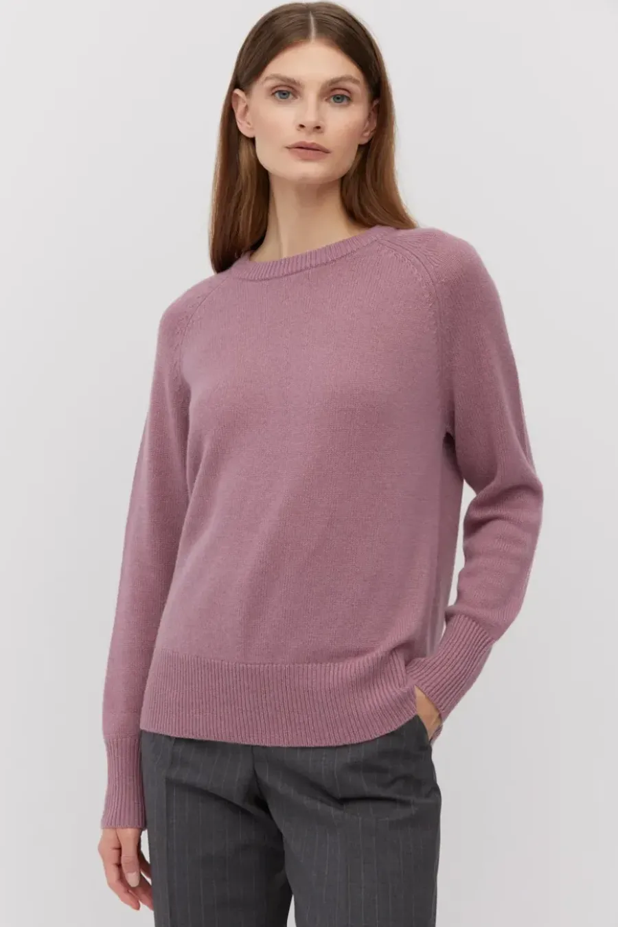 Fioletowy sweter z kaszmirem i wełną merino