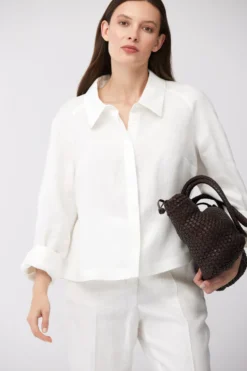 Krótka koszula off white z lnu