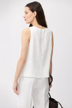 Lniany top off white z kwadratowym dekoltem