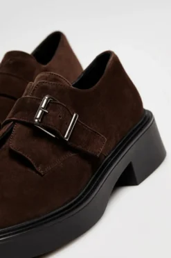 Monk shoes z brązowej skóry zamszowej