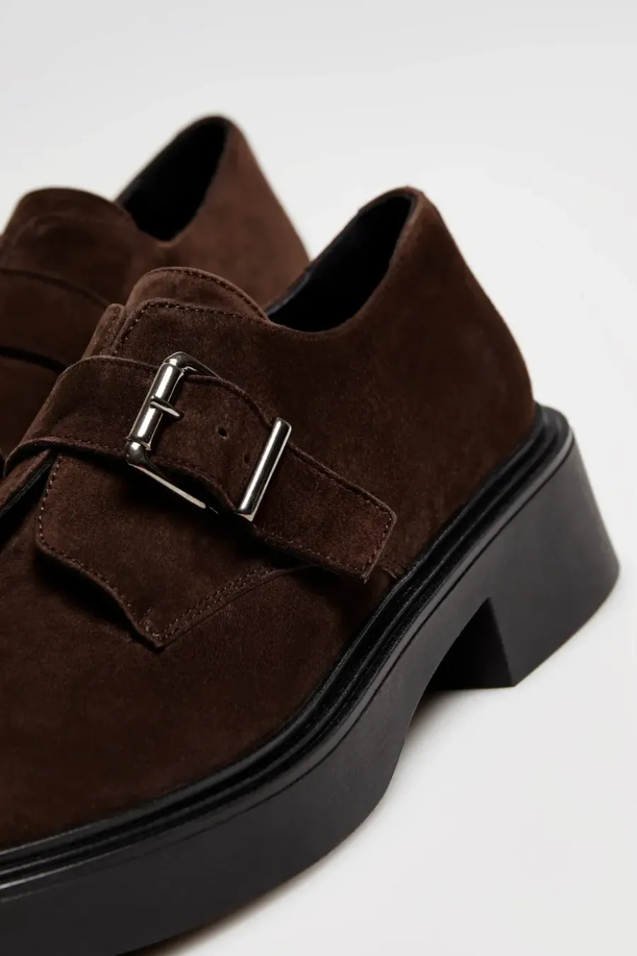 Monk shoes z brązowej skóry zamszowej