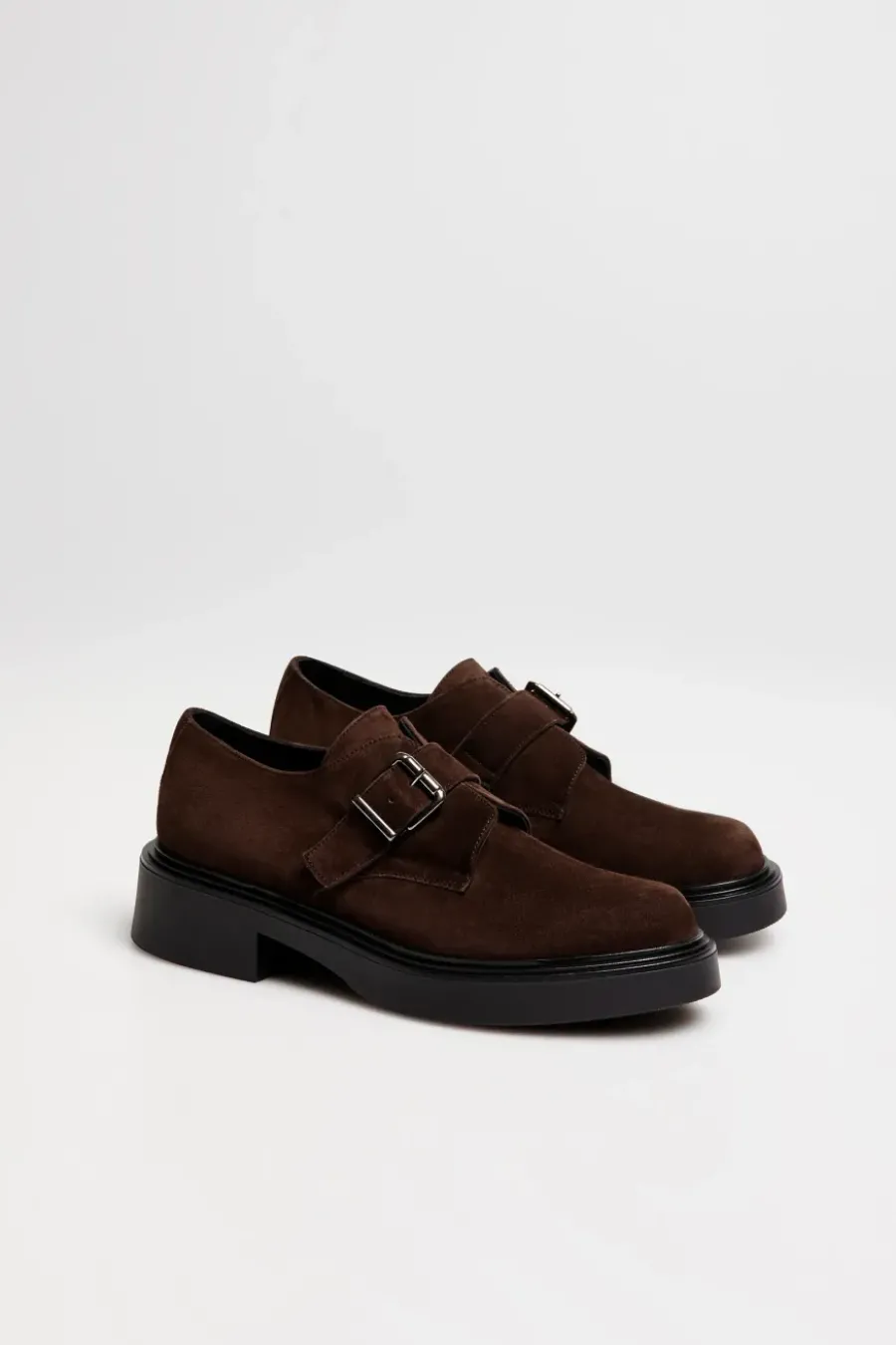 Monk shoes z brązowej skóry zamszowej