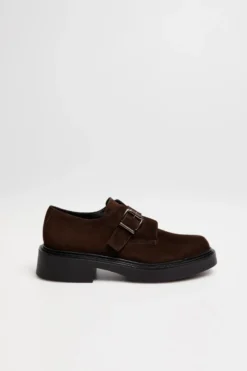 Monk shoes z brązowej skóry zamszowej
