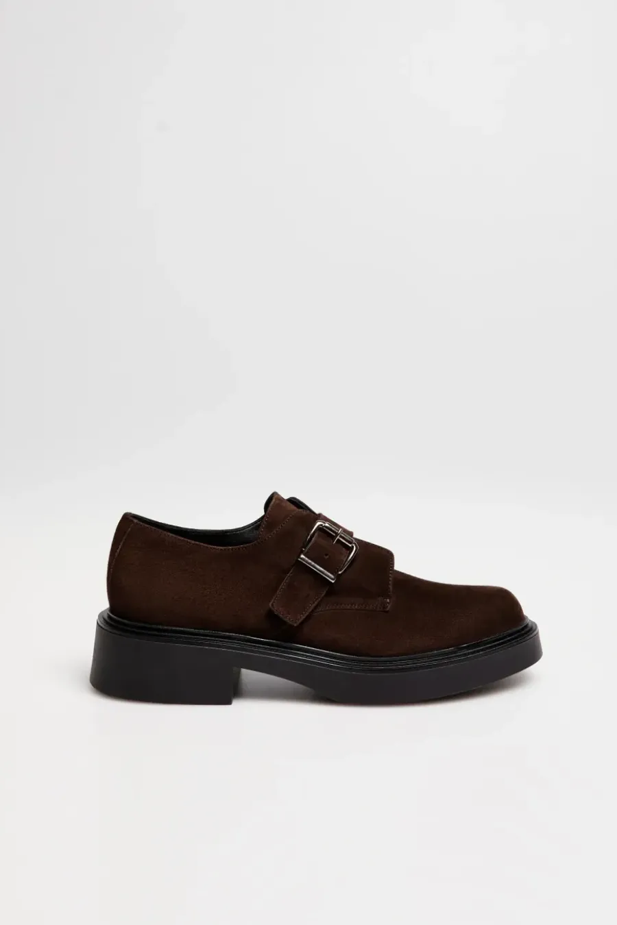 Monk shoes z brązowej skóry zamszowej