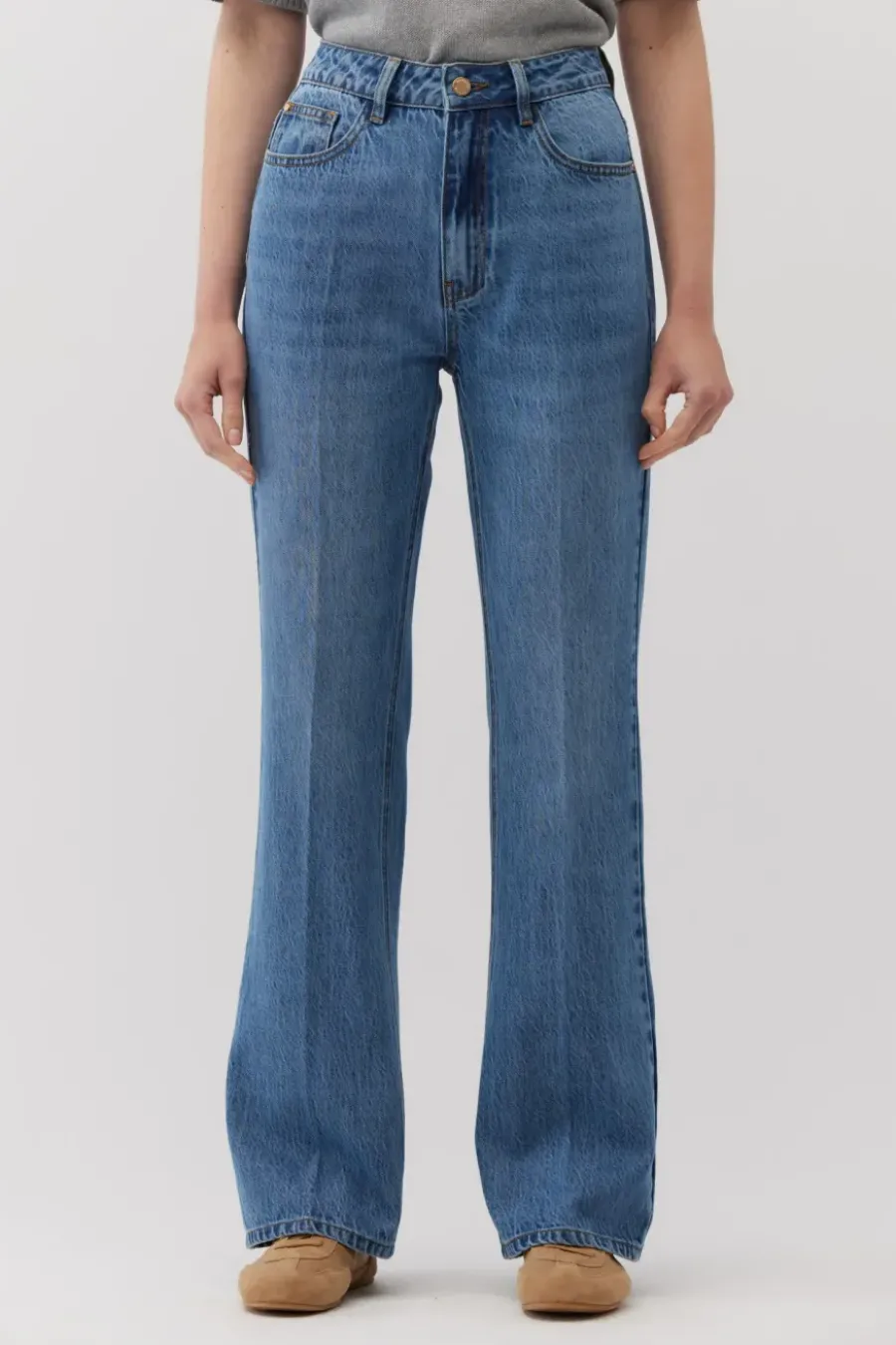 Niebieskie jeansy bootcut z wysokim stanem
