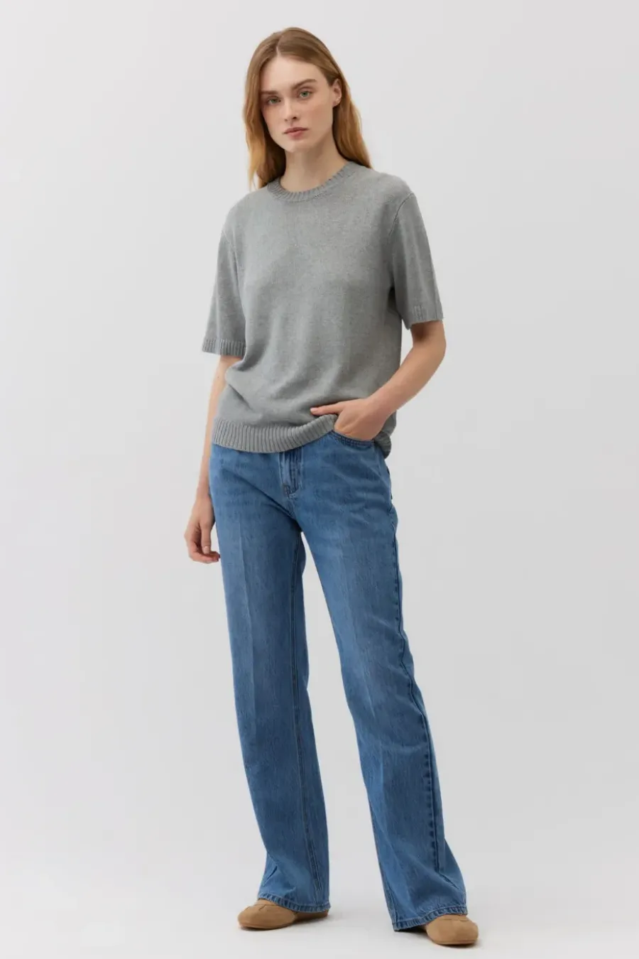 Niebieskie jeansy bootcut z wysokim stanem