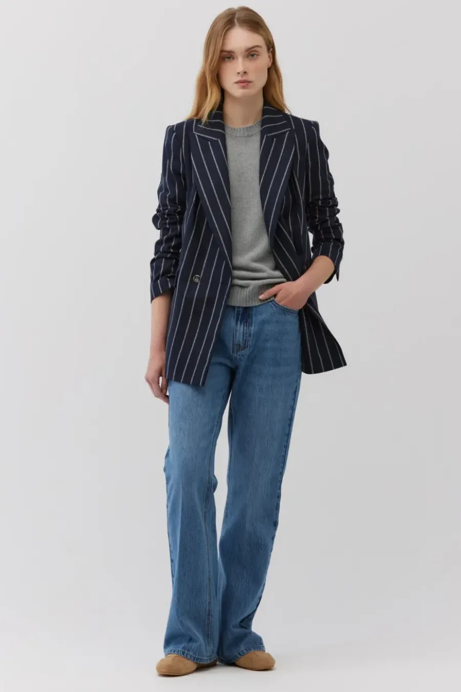 Niebieskie jeansy bootcut z wysokim stanem