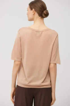 Pudrowo różowy t-shirt z kaszmirem i lyocellem