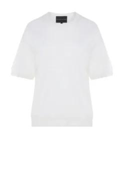 Wełniana bluzka off white z krótkim rękawem