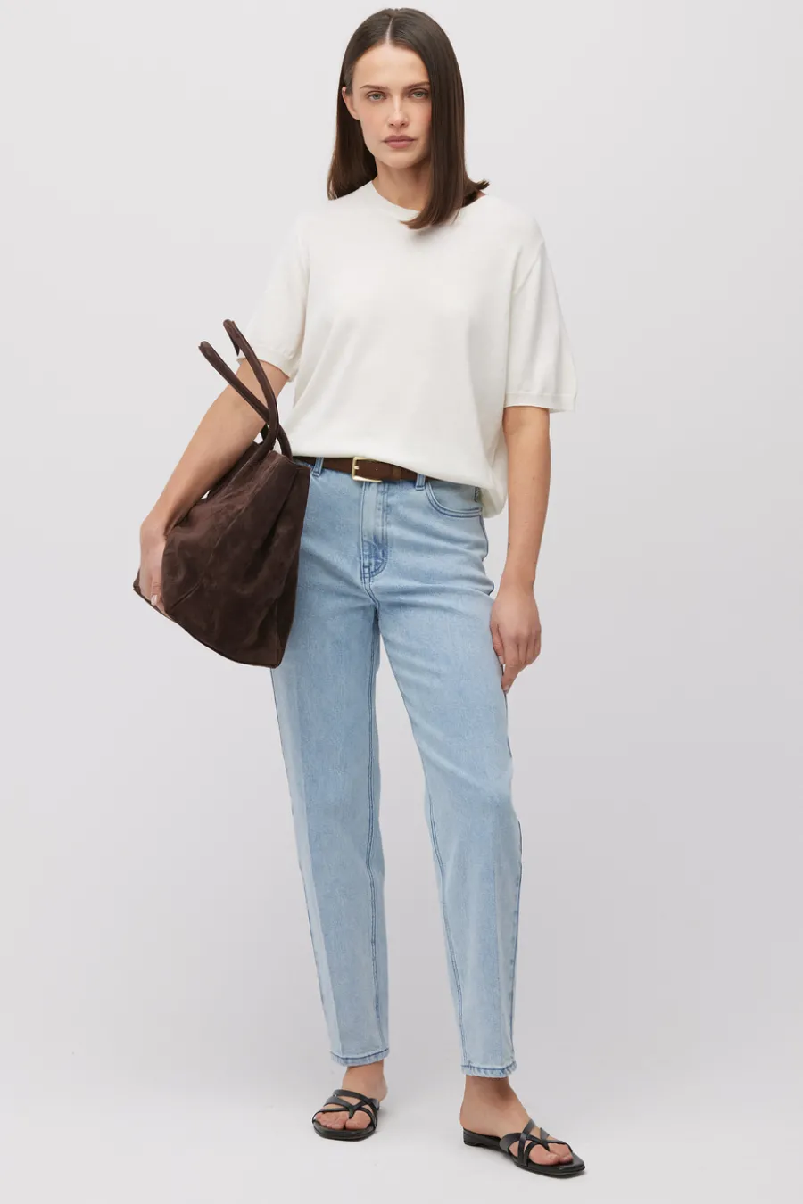 Wełniana bluzka off white z krótkim rękawem
